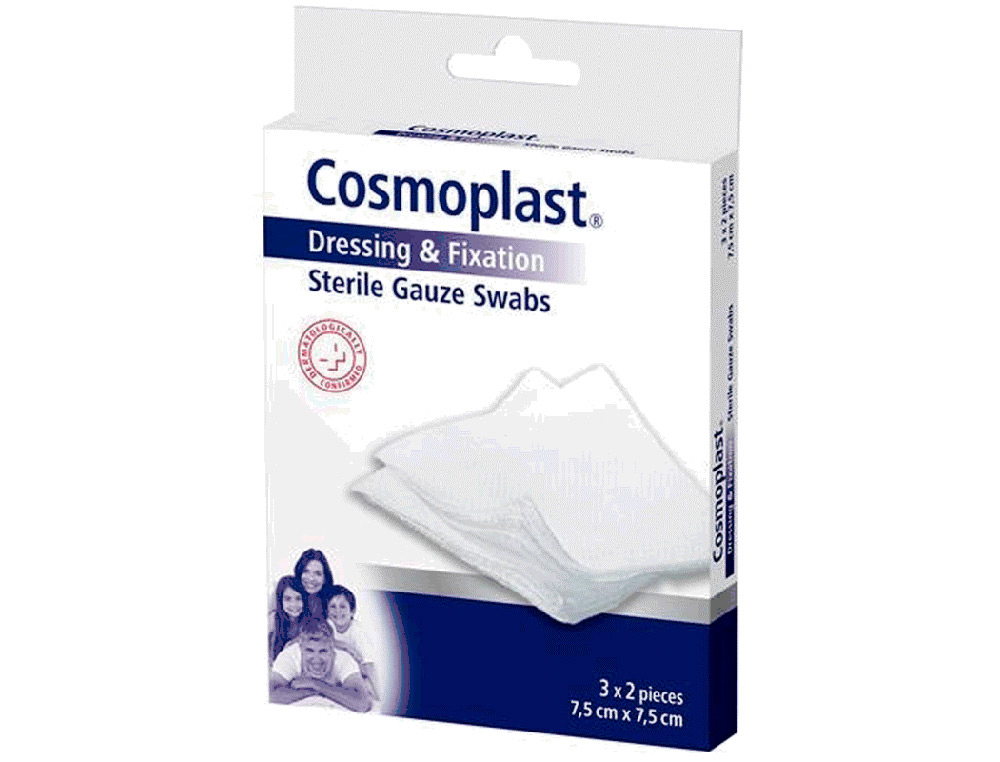 GASA ESTERILIZADA COSMOPLAST UNIVERSAL 75X75 MM CAJA DE 6 UNIDADES