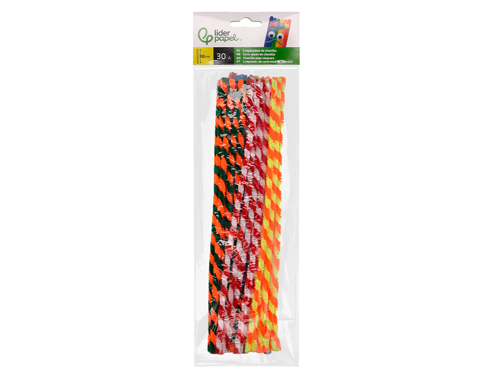 LIMPIAPIPAS DE CHENILLA LIDERPAPEL 30 CM DOS COLORES MATE SURTIDOS BOLSA DE 30 UNIDADES