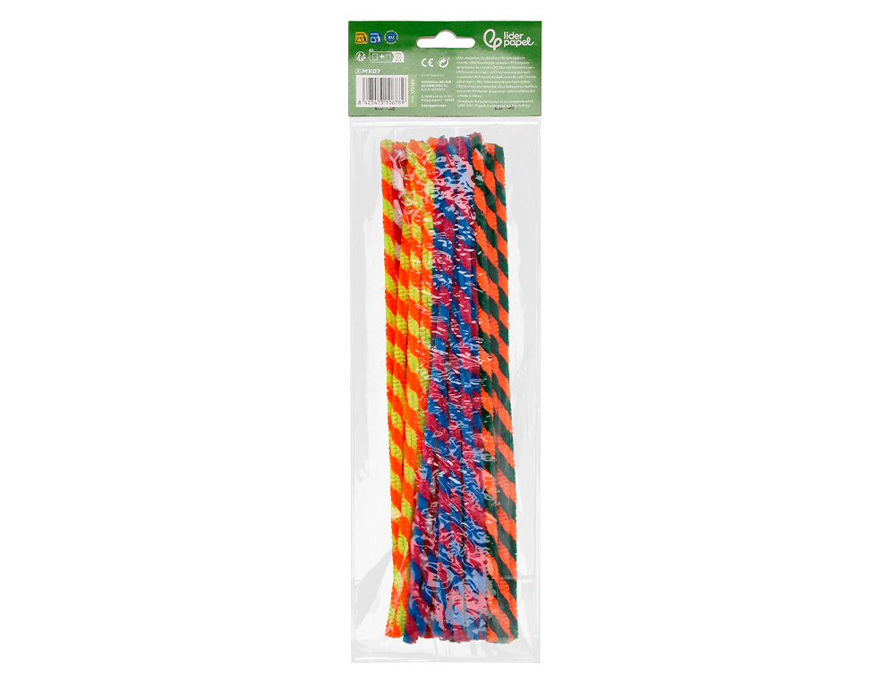 LIMPIAPIPAS DE CHENILLA LIDERPAPEL 30 CM DOS COLORES MATE SURTIDOS BOLSA DE 30 UNIDADES