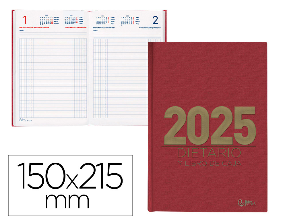 DIETARIO LIDERPAPEL 2025 CUARTO 15X21,5 CM COLOR ROJO PAPEL 70 GR