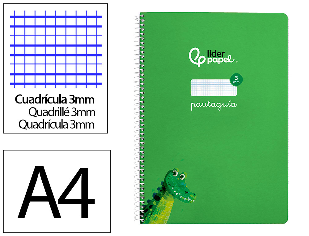 CUADERNO ESPIRAL LIDERPAPEL DIN A4 PAUTAGUIA TAPA DURA 80H 90 GR CUADRO PAUTADO 3MM COLOR VERDE