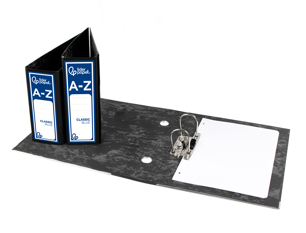 ARCHIVADOR DE PALANCA LIDERPAPEL CUARTO APAISADO CLASSIC BLUE SIN RADO LOMO 80MM NEGRO COMPRESOR METALICO