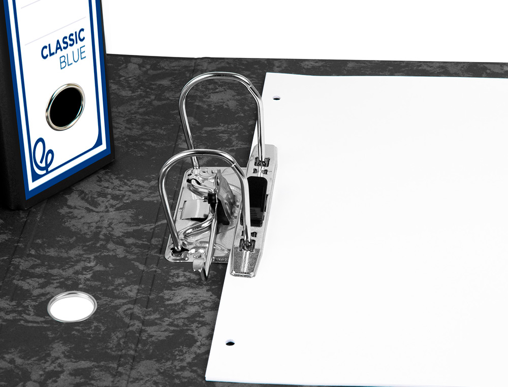 ARCHIVADOR DE PALANCA LIDERPAPEL CUARTO APAISADO CLASSIC BLUE SIN RADO LOMO 80MM NEGRO COMPRESOR METALICO