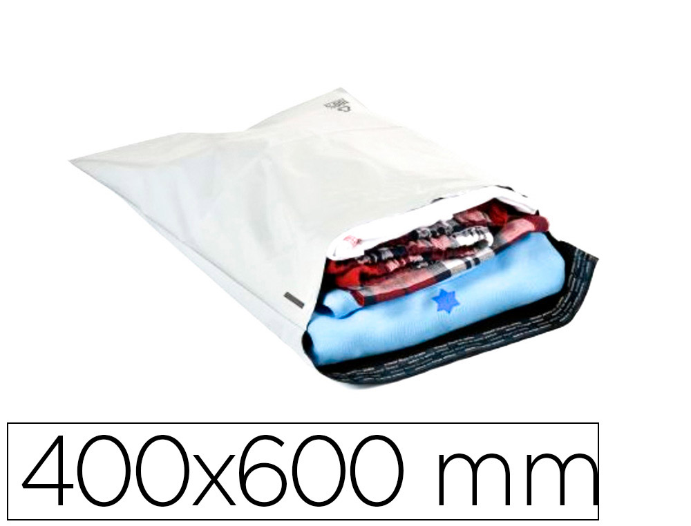 SOBRE Q-CONNECT DE PLASTICO BOLSA PARA ENVIOS 100% RECICLADAS CON AUTOCIERRE COLOR BLANCO 400X600 MM